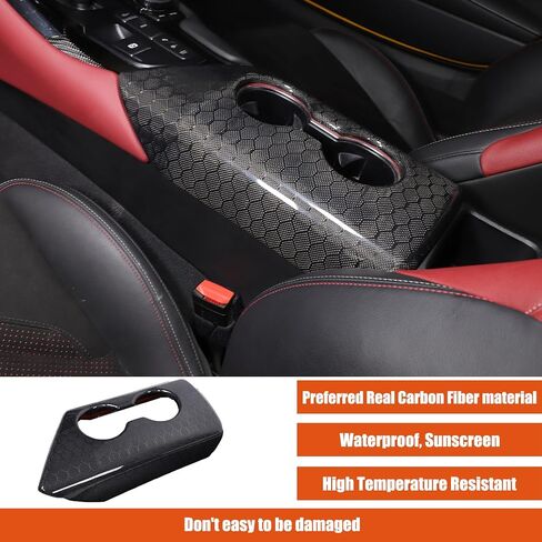 ألياف الكربون الحقيقية متوافقة مع Toyota Supra GR A90 A91 MK5 2018 2019 2020 2021 2022 2023 2024 لوحة غطاء صندوق مسند ذراع التحكم المركزي للسيارة، مجموعة قطعة واحدة، غطاء حامل أكواب لوحدة التحكم المركزية in Kuwait