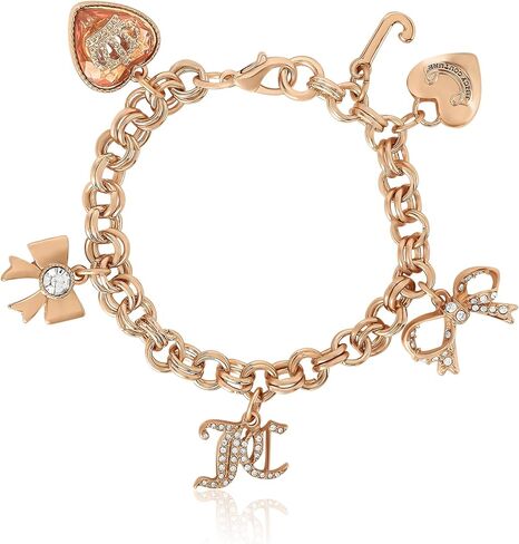 Juicy Couture Bracelet 7-7.5", Goldtone Charm Bracelets for Women with 6 Different Charms Featuring Clear Stones in Saudi Arabia