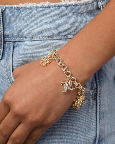 Juicy Couture Bracelet 7-7.5", Goldtone Charm Bracelets for Women with 6 Different Charms Featuring Clear Stones in Saudi Arabia