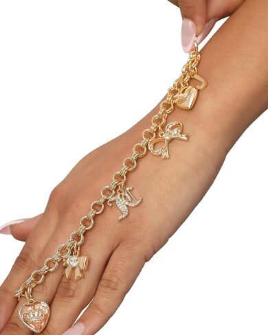 Juicy Couture Bracelet 7-7.5", Goldtone Charm Bracelets for Women with 6 Different Charms Featuring Clear Stones in Saudi Arabia