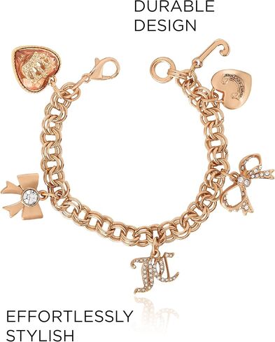 Juicy Couture Bracelet 7-7.5", Goldtone Charm Bracelets for Women with 6 Different Charms Featuring Clear Stones in Saudi Arabia
