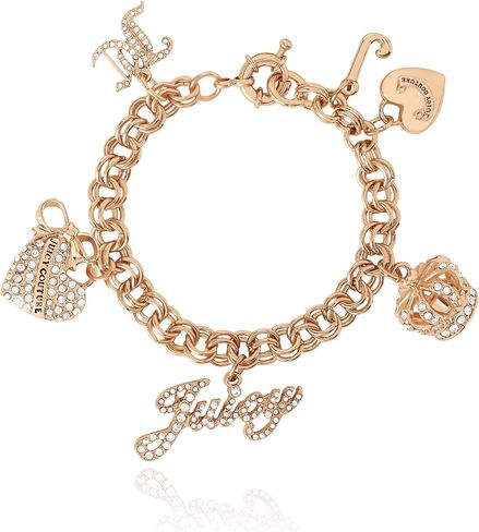 Juicy Couture Bracelet 7-7.5", Goldtone Charm Bracelets for Women with 6 Different Charms Featuring Clear Stones in Saudi Arabia