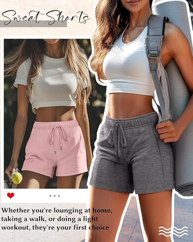Riyiper 3 Pack Women's Sweat Shorts Drawstring Summer Athletic Elastic Casual Loose Comfy Pants with Pockets in Kuwait