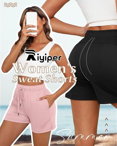 Riyiper 3 Pack Women's Sweat Shorts Drawstring Summer Athletic Elastic Casual Loose Comfy Pants with Pockets in Kuwait