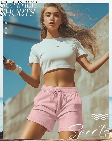 Riyiper 3 Pack Women's Sweat Shorts Drawstring Summer Athletic Elastic Casual Loose Comfy Pants with Pockets in Kuwait