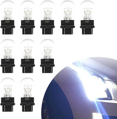 Pack-10 Car 3157 12V 21/5W Brake Light Bulb, Stable Filament High Brightness Halogen Lamp, Mini Anti-UV Quartz Glass Taillight, Universal for Most Cars Lighting Bulb Replacement (White) in Kuwait
