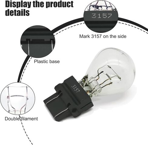 Pack-10 Car 3157 12V 21/5W Brake Light Bulb, Stable Filament High Brightness Halogen Lamp, Mini Anti-UV Quartz Glass Taillight, Universal for Most Cars Lighting Bulb Replacement (White) in Kuwait
