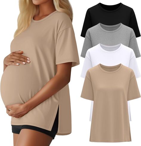 RIYIPER 4 Pack Termity Terts Terts ، قم بتقسيم الأكمام القصيرة الحمل قمم TEE Tops غير الرسمية in Kuwait
