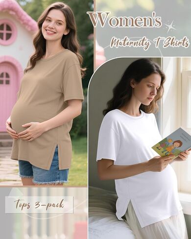 RIYIPER 4 Pack Termity Terts Terts ، قم بتقسيم الأكمام القصيرة الحمل قمم TEE Tops غير الرسمية in Kuwait