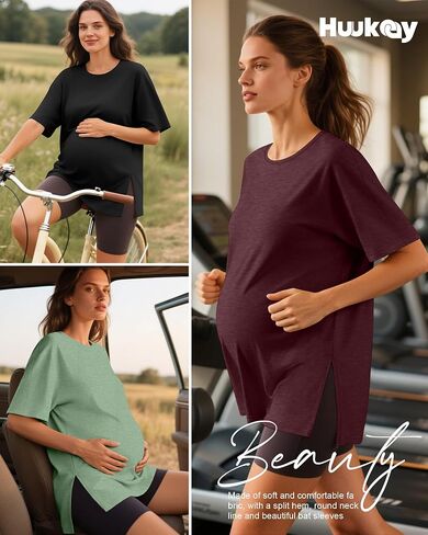 Huukeay 3 Pack Women's Maternity Shirts Loose Pregnancy Tops Split Side Crewneck Dolman Sleeve Casual Summer Tunic Top in Saudi Arabia