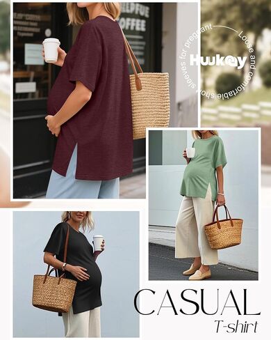 Huukeay 3 Pack Women's Maternity Shirts Loose Pregnancy Tops Split Side Crewneck Dolman Sleeve Casual Summer Tunic Top in Saudi Arabia