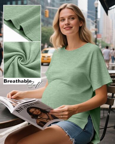 Huukeay 3 Pack Women's Maternity Shirts Loose Pregnancy Tops Split Side Crewneck Dolman Sleeve Casual Summer Tunic Top in Saudi Arabia