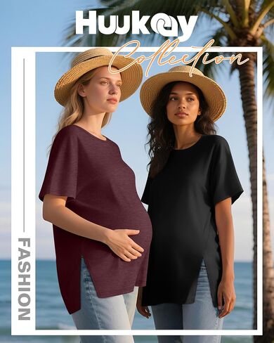 Huukeay 3 Pack Women's Maternity Shirts Loose Pregnancy Tops Split Side Crewneck Dolman Sleeve Casual Summer Tunic Top in Saudi Arabia