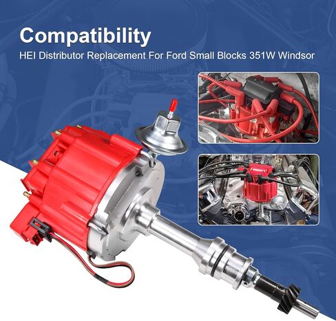 HEI Distributor Red Cap Drop In One Wire W/ 65kv Coil Replacement For Ford 351W Windsor SBF Ignition Distributor Replace 1035111, JM6510R in Saudi Arabia