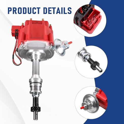 HEI Distributor Red Cap Drop In One Wire W/ 65kv Coil Replacement For Ford 351W Windsor SBF Ignition Distributor Replace 1035111, JM6510R in Saudi Arabia