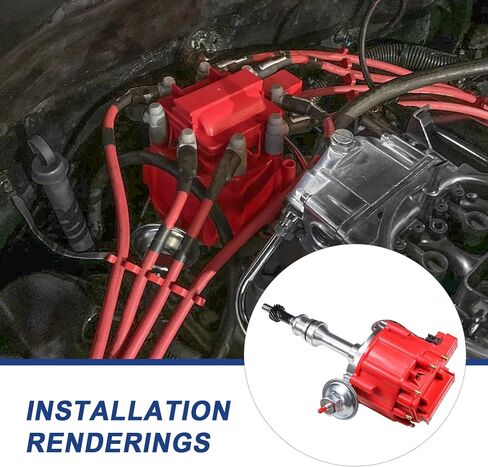 HEI Distributor Red Cap Drop In One Wire W/ 65kv Coil Replacement For Ford 351W Windsor SBF Ignition Distributor Replace 1035111, JM6510R in Saudi Arabia