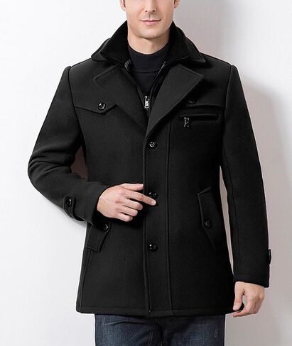 SOMTHRON Men's Wool Blend Trench Coat Layered Collar Single Breasted Quilted Lined Jacket Winter Padded Pea Coat in Kuwait