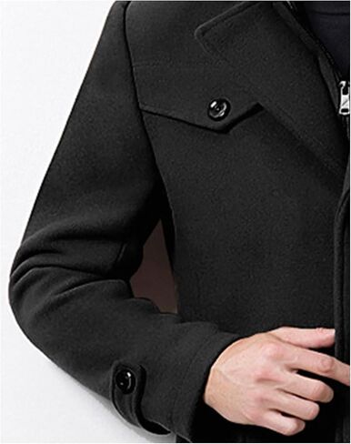 SOMTHRON Men's Wool Blend Trench Coat Layered Collar Single Breasted Quilted Lined Jacket Winter Padded Pea Coat in Kuwait