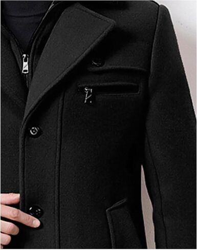SOMTHRON Men's Wool Blend Trench Coat Layered Collar Single Breasted Quilted Lined Jacket Winter Padded Pea Coat in Kuwait