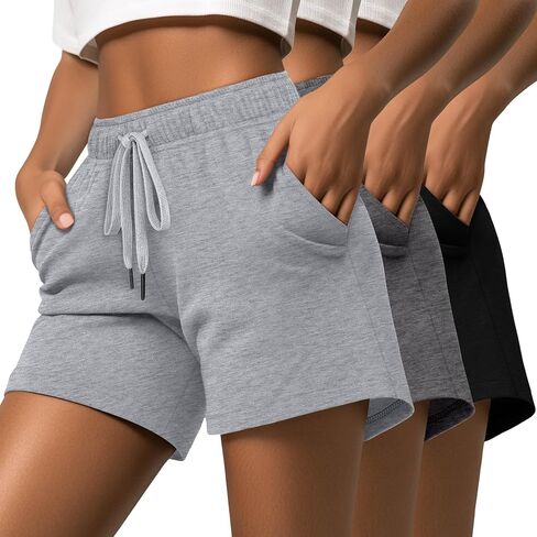 Riyiper 3 Pack Women's Sweat Shorts Drawstring Summer Athletic Elastic Casual Loose Comfy Pants with Pockets in Kuwait