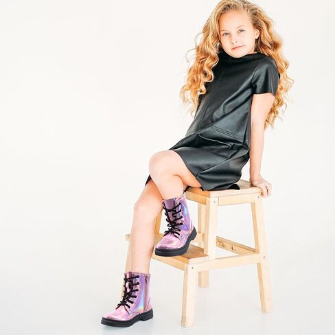 أحذية أحذية الكاحل مع SHOESLCOKER مع سحاب جانبي و LACE - أحذية راحة أنيقة مع بريق للأطفال الصغار الصغار والأطفال الكبار in Kuwait