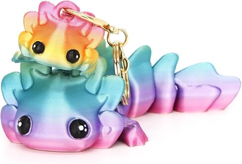 2 Pcs Cute Axolotl Tadpole Fidget Toy, 3D Printed Articulating Axolotl with Keychain Flexible Collectible Set, Fun Gift, Candy Rainbow in Saudi Arabia