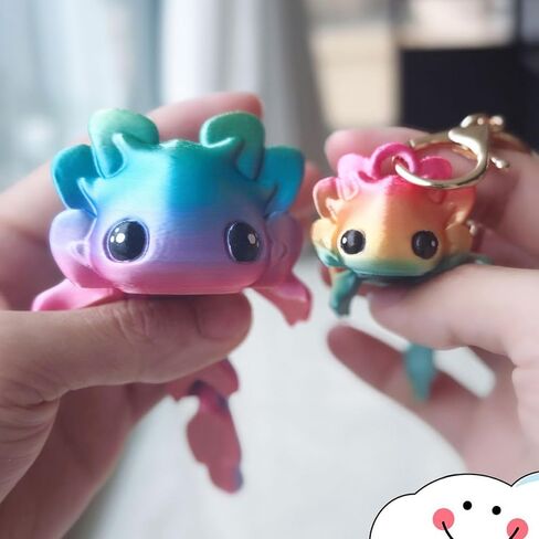 2 Pcs Cute Axolotl Tadpole Fidget Toy, 3D Printed Articulating Axolotl with Keychain Flexible Collectible Set, Fun Gift, Candy Rainbow in Saudi Arabia