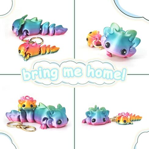 2 Pcs Cute Axolotl Tadpole Fidget Toy, 3D Printed Articulating Axolotl with Keychain Flexible Collectible Set, Fun Gift, Candy Rainbow in Saudi Arabia
