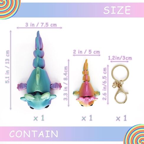 2 Pcs Cute Axolotl Tadpole Fidget Toy, 3D Printed Articulating Axolotl with Keychain Flexible Collectible Set, Fun Gift, Candy Rainbow in Saudi Arabia