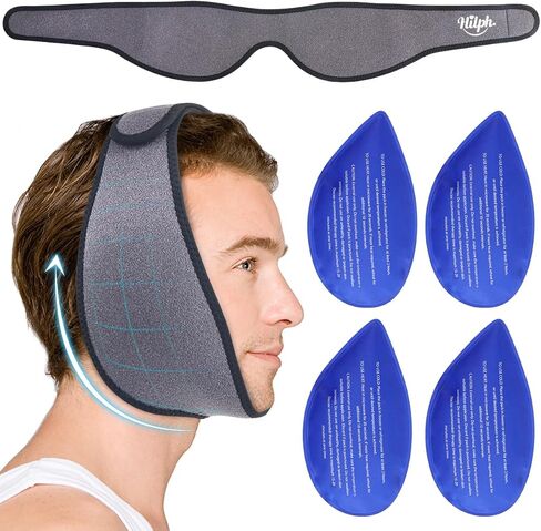 Hilph Jaw Ice Pack Wrap for Wisdom Teeth & Face Oral Surgery, Larger Face Tooth Ice Pack with Adjustable Wrap & 4 Hot Cold Packs for Women Men Teeth Removel, TMJ, Tooth Extraction, Tonsillectomy Blue in Saudi Arabia