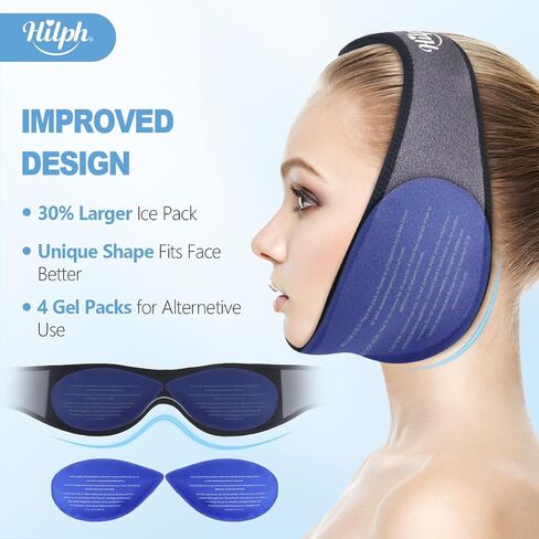 Hilph Jaw Ice Pack Wrap for Wisdom Teeth & Face Oral Surgery, Larger Face Tooth Ice Pack with Adjustable Wrap & 4 Hot Cold Packs for Women Men Teeth Removel, TMJ, Tooth Extraction, Tonsillectomy Blue in Saudi Arabia