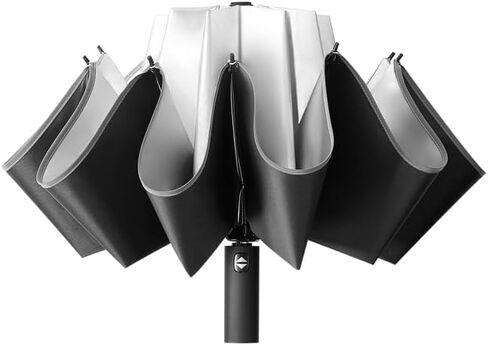 Harssidanzar Rainproof Folding Travel Umbrella Automatic Open Close Silver Rubber Sunscreen For Men Women SU401US in Saudi Arabia