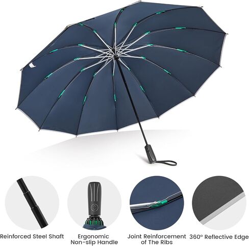 G4Free 54 Inch Large Double Layer Inverted Umbrella, 12 Ribs Compact Windproof Automatic Folding Reverse Umbrella with Reflective Strip in Saudi Arabia