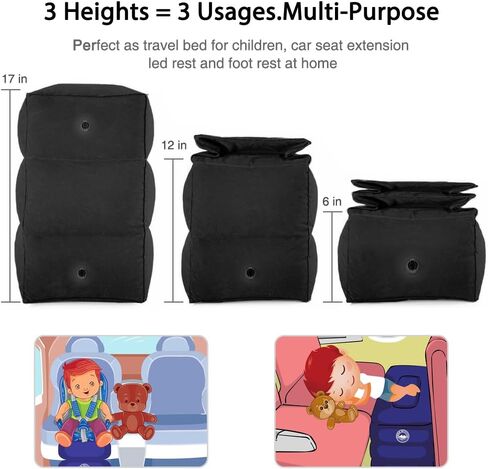 وسادة مسند للقدمين أثناء السفر، قابلة للنفخ مع مضخة يدوية مزدوجة قابلة للتعديل بثلاث طبقات لراحة القدم على الطائرات والسيارات والحافلات والقطارات والأطفال المكتبيين للنوم في الرحلات الطويلة (رمادي داكن 2) in Kuwait