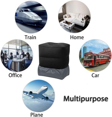 وسادة مسند للقدمين أثناء السفر، قابلة للنفخ مع مضخة يدوية مزدوجة قابلة للتعديل بثلاث طبقات لراحة القدم على الطائرات والسيارات والحافلات والقطارات والأطفال المكتبيين للنوم في الرحلات الطويلة (رمادي داكن 2) in Kuwait