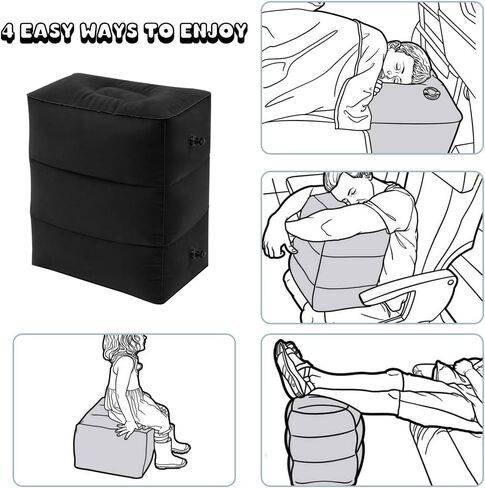 وسادة مسند للقدمين أثناء السفر، قابلة للنفخ مع مضخة يدوية مزدوجة قابلة للتعديل بثلاث طبقات لراحة القدم على الطائرات والسيارات والحافلات والقطارات والأطفال المكتبيين للنوم في الرحلات الطويلة (رمادي داكن 2) in Kuwait