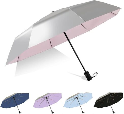 UPF 50+ UV Umbrella for Sun Protection Windproof Sun Umbrella with Titanium Coating Compact Lightweight Folding Umbrella for Travel Automatic Open Close in Kuwait