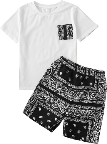 SOLY HUX Boys Boho Paisley Print Short Sleeve T Shirt and Shorts Set 2 Piece Outfits in Saudi Arabia