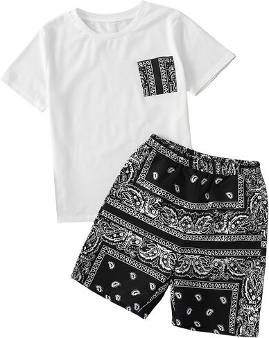 SOLY HUX Boys Boho Paisley Print Short Sleeve T Shirt and Shorts Set 2 Piece Outfits in Saudi Arabia
