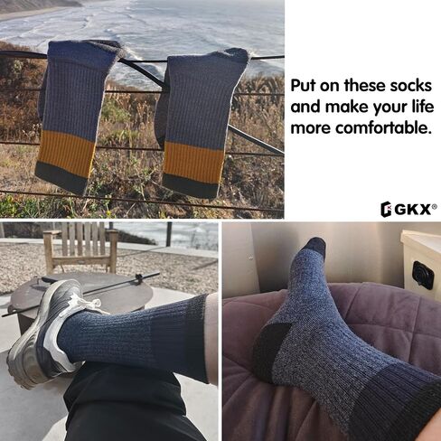 GKX Men's Merino Wool Moisture Wicking Outdoor Hiking Heavy Duty Work Cushion Crew Socks in Saudi Arabia