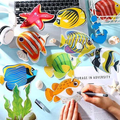 Nezyo 200 Pcs Sea Life Cut Outs with 400 Glue Points Ocean Coral Sea Turtle Tropical Fish Cutouts Ocean Themed Party Decorations Sea Animal Accents for School Classroom Bulletin Board Decoration in Kuwait