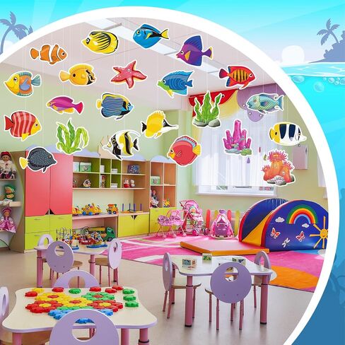 Nezyo 200 Pcs Sea Life Cut Outs with 400 Glue Points Ocean Coral Sea Turtle Tropical Fish Cutouts Ocean Themed Party Decorations Sea Animal Accents for School Classroom Bulletin Board Decoration in Kuwait