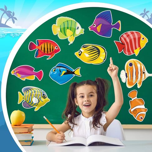 Nezyo 200 Pcs Sea Life Cut Outs with 400 Glue Points Ocean Coral Sea Turtle Tropical Fish Cutouts Ocean Themed Party Decorations Sea Animal Accents for School Classroom Bulletin Board Decoration in Kuwait