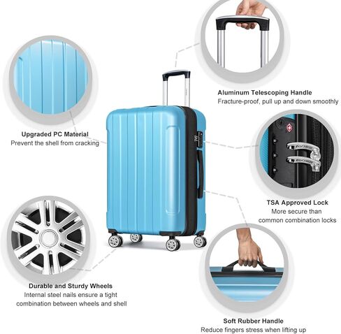 مجموعات الأمتعة fochier f ، مجموعة أمتعة صلبة قابلة للتوسيع من 3 قطع مع قفل TSA ، حقيبة سفر ABS Hardside مع عجلات للنساء 20 24 28 بوصة (أزرق) in Kuwait