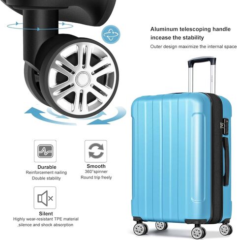 مجموعات الأمتعة fochier f ، مجموعة أمتعة صلبة قابلة للتوسيع من 3 قطع مع قفل TSA ، حقيبة سفر ABS Hardside مع عجلات للنساء 20 24 28 بوصة (أزرق) in Kuwait