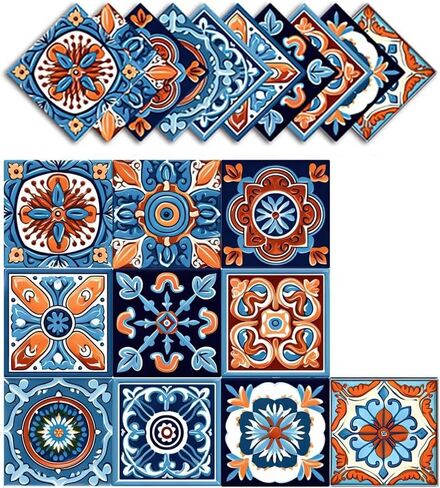 Peel and Stick Moroccan Tile Stickers, Waterproof Backsplash for Kitchen & Bathroom, Self-Adhesive Removable Talavera Boho Wall Decals for Home Decor (4x4 Inch, 10 PCS) in Kuwait