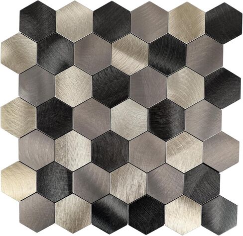 Hexagon Peel and Stick Backsplash Tile | Mix Brown Self Adhesive Kitchen Backsplash Tiles | Stick On Bathroom Wall Tiles | 12 Sheets in Kuwait