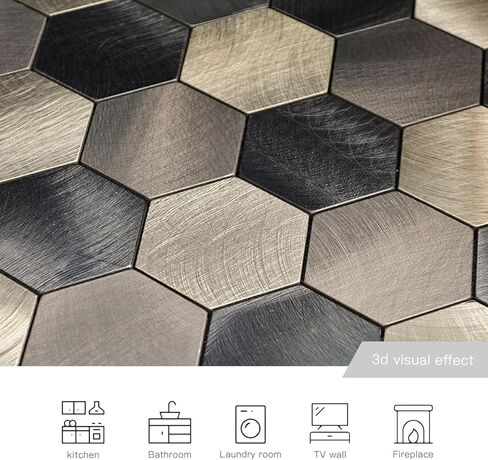 Hexagon Peel and Stick Backsplash Tile | Mix Brown Self Adhesive Kitchen Backsplash Tiles | Stick On Bathroom Wall Tiles | 12 Sheets in Kuwait