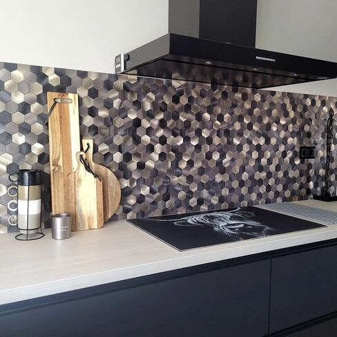 Hexagon Peel and Stick Backsplash Tile | Mix Brown Self Adhesive Kitchen Backsplash Tiles | Stick On Bathroom Wall Tiles | 12 Sheets in Saudi Arabia