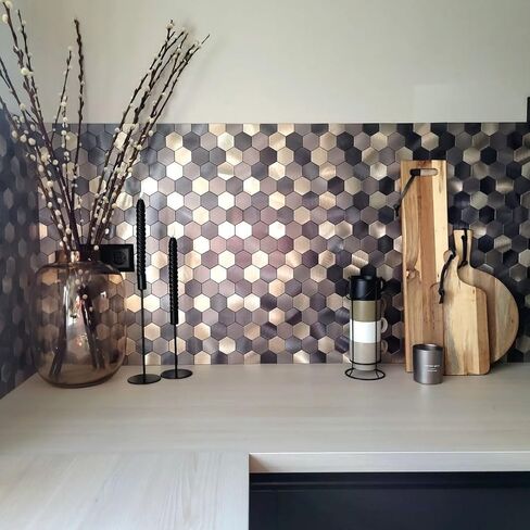 Hexagon Peel and Stick Backsplash Tile | Mix Brown Self Adhesive Kitchen Backsplash Tiles | Stick On Bathroom Wall Tiles | 12 Sheets in Kuwait